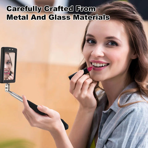 Woman using Six Piece Telescoping Inspection Mirror Set For Cars And Under Vehicle Checks Retractable Round And Square Mirrors For Easy Visual Access Tight Corner Navigation Quick Diagnostics And Simple Repairs to apply lipstick