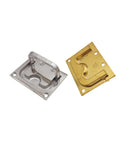 316 Stainless Steel Flush Pull Ring Handle in gold finish next to silver variant, both recessed for cabinets and marine use, 76x57mm size.