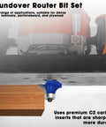Four Pack Blue Round Over Router Bit Set With 1/4 Inch Shank Radii 1/8, 3/16, 1/4, 5/16 Inches For Woodworking in use