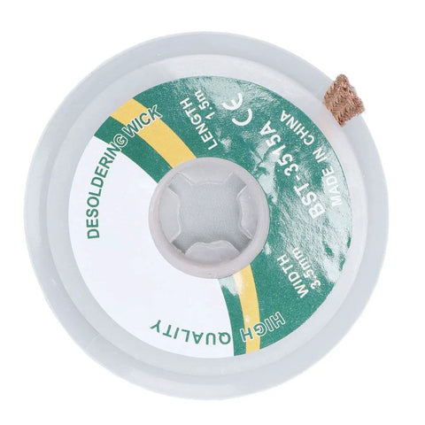 Top view of Desoldering Wick Solder Removal Braid Copper Alloy No Clean High Efficiency Pro Grade for electronics repair, 1.5m