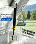 10 Inch Gas Struts Lift Supports 35Lb 156N for toolbox lids showing extended and compressed lengths, 2 Pack