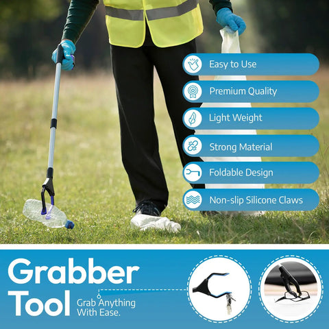 Premium Extra Long 34 Inch Reacher Tool For Home And Mobility Magnetic Grip Grabber For Seniors And Wheelchair Users Lightweight Blue Reacher To Grab Trash No Bending And Small Items