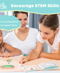 Children creating circuits from Paper Circuit Kit For Kids STEM Electric Circuit Lab with LED Lights Copper Tape Safe Battery Box