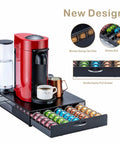 Space Saving Coffee Pod Organizer In A Sleek Black Metal Stand Holds 50 Pods, Modern Countertop Rack For Vertuo Pods