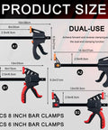 Diagram showing 90 Degree Corner Clamps For Woodworking, Trigger Clamp Set dimensions, including 15in and 13in models in dual-use design.