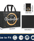 Two Pack 13 Inch Graduation Gift Bags With Tissue Paper Reusable Nonwoven Gift Bags With Handles 12.8 X 10.2 X 6.3 Inch Size Perfect For Grads Class Of 2026 College High School Or 8th Grade Graduation Includes Wrapping Paper Greeting Cards And Stickers, black bag with 'Happy Graduation' design