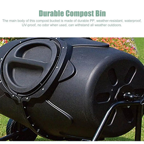 170L Outdoor Compost Bin With Wheels, 360 Degree Rotating Drum For Effortless Turning And Aeration, Heavy Duty Yard Waste Recycler