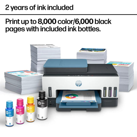 Smart Tank 7602 Wireless All In One Ink Tank Printer With Scanner And Copier, Cartridge Free Refillable, 2 Years Of Ink Included