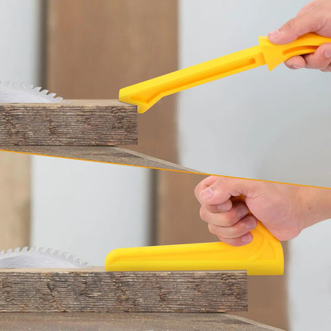 Hands using Five Piece Safety Push Block And Push Stick Set For Woodworking Made From Durable ABS Material on a table saw