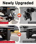 Adjustable Trailer Hitch With 360 Degree Swivel Tri Ball Mount And Tow Hook Lock, Rotating 3 In 1 Ball System For 1 7/8, 2, And 2 5/16 Inch Balls, Rated Up To 15,000 Lbs GTW And 10,000 Lbs Tow Hook on truck receiver