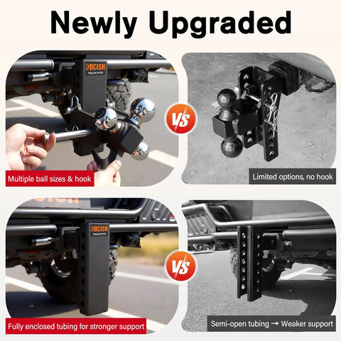 Adjustable Trailer Hitch With 360 Degree Swivel Tri Ball Mount And Tow Hook Lock, Rotating 3 In 1 Ball System For 1 7/8, 2, And 2 5/16 Inch Balls, Rated Up To 15,000 Lbs GTW And 10,000 Lbs Tow Hook on truck receiver