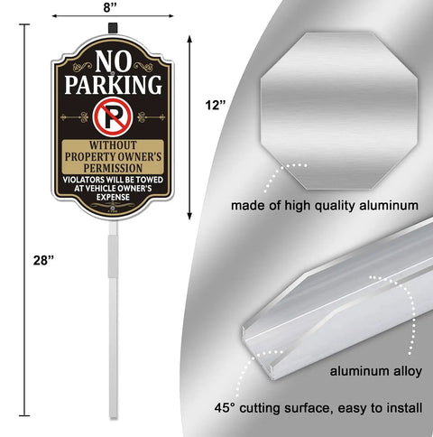 Private Property No Parking Sign With 35 Inch Stakes Do Not Park Or You Will Get Towed At Property Owner Expense, aluminum details