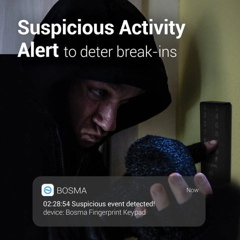 Person attempting to access Wireless Bluetooth Fingerprint Keypad for Aegis Smart Door Lock Tap to Unlock Passcode Access Guest Codes Wire Free Keypad With One Tap Lock Works With Aegis Gateway Included.