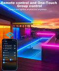 100ft IP65 Waterproof LED Strip Lights for Outdoor and Indoor Use displayed on a patio, compatible with Alexa and Google Assistant app control