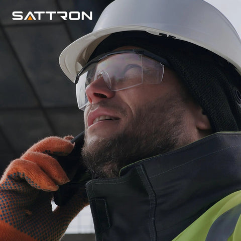 Worker wearing Clear Safety Glasses 12 Pack Polycarbonate Anti Fog Eyewear With All Day Comfort Adjustable Temples UV Protection Impact Resistant