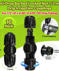 Half Inch Drip Irrigation Barbed Locking Coupler Set Ten Pieces No Leak Straight Fittings For One Half Inch Tubing.