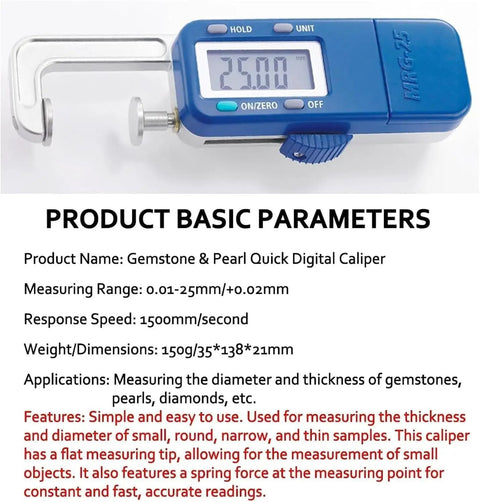 Jewelry-Making Digital Caliper,25mm Range,0.01mm Precision Thickness Gauge displaying 25mm measurement on digital screen.