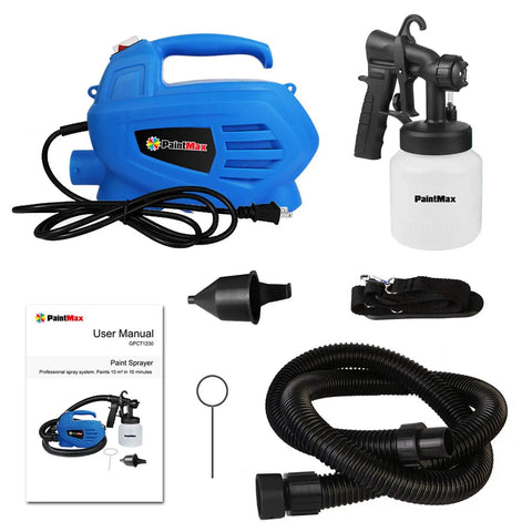 High Power HVLP Electric Paint Sprayer With 800 Milliliter Per Minute Output, Pro Grade 3 Pattern Spray Gun, accessories, manual
