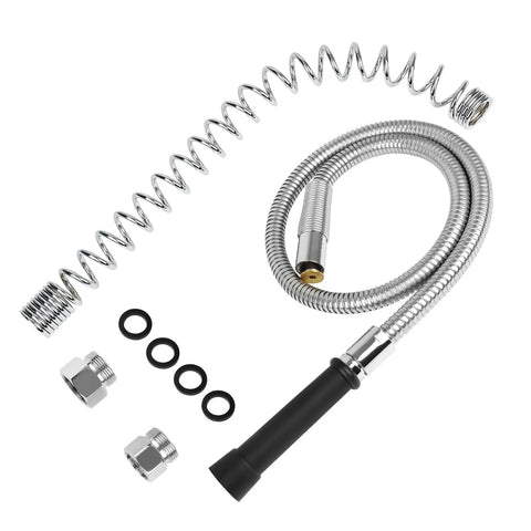 Heavy Duty 44 Inch Pre Rinse Hose With Grip Handle And Spring For Commercial Sinks Stainless Steel Overhead Spring And Heat Resistant Handle