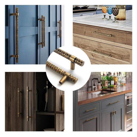 Antique Brass T Bar Cabinet Pulls 7.56 Inch Center Knurled Zinc Alloy Handles 6 Pack Affordable Luxury Dope Hardware For Cabinets And Drawers Home Upgrade Today in various cabinet settings