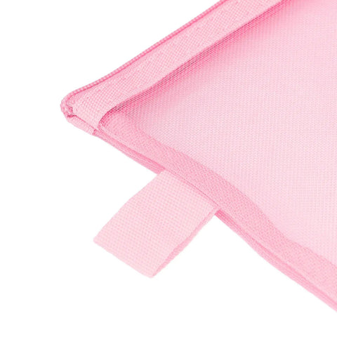 Close-up of pink nylon corner detail on Mesh Zipper Pouch A5 Size File Organizer Bag 10 Pack for Travel On the Go Office School Supplies and Cosmetics 9.4 by 7.1 Inches Pink Nylon Document Bags to Keep Papers, Receipts, Cards Sorted.