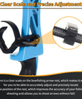 Close-up of adjustable Aluminum Bowfishing Arrow Rest with clear scale, semi-open design for compound and recurve bows.