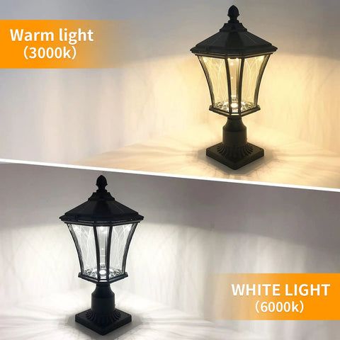 Durable Solar Post Lights Dusk To Dawn With Pier Mount Base Waterproof Exterior Pole Lamps Patterned Glass Pillar Light