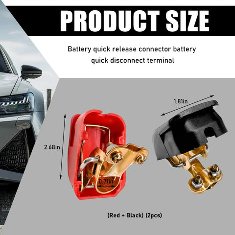 Pro Grade Performance Quick Release Top Post Battery Terminal Clamps With Weatherproof Boots showing size dimensions.