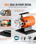 Portable Electric Water Transfer Pump 360 GPH 46 Ft Max Head 115V Utility Pump With Hose Kit shown with aluminum body and rubber handle.