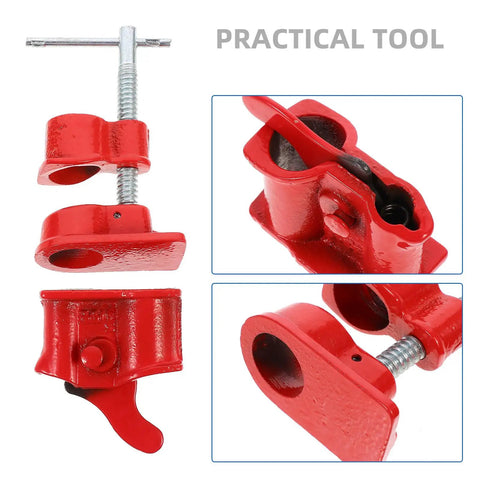 Lightweight 1/2-Inch Quick-Release Wood Clamp and Pipe Clamp for Woodworking and Carpentry, red cast iron close-up