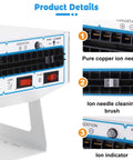 Close-up of Ionizing Air Blower For Static Elimination showing ionization controls and copper ion needle compartment