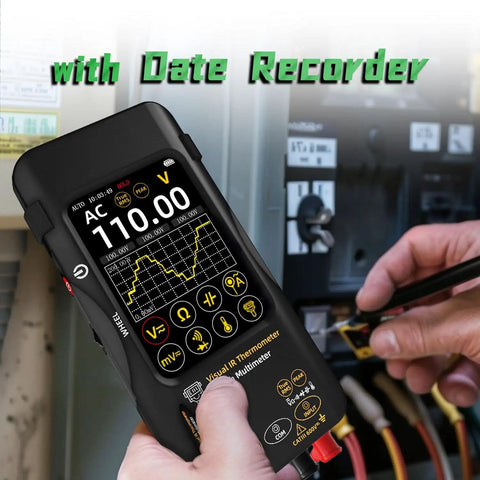 Dual Light Fusion Thermal Imager Multimeter Pro Grade With Date Recorder, 428x320 IR Resolution, showing AC voltage.