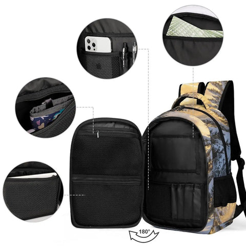 Winter Icicle Deer Woodland Printed Unisex Backpack With Large Capacity, open pockets showing internal compartments
