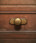 Retro Antique Brass Zinc Alloy Cabinet Knob With Backplate installed on wooden drawer, distressed metal hardware, durable corrosion resistance