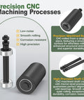 Heavy Duty Sliding Gate Roller Hardware Kit With Steel Wall Mount Bracket And Nylon Roller Guides Built Tough For Garage Doors And Wood Gates Adjustable Micro Adjustment Black 2 Pack 4 Inch, showing precision CNC machined roller and shaft.