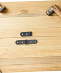 Heavy Duty Folding Table Hinges Set 12 Pieces Black Round Edge Desk Hinge Hardware 76x15x2mm on wooden surface with hammer