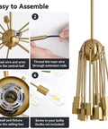 Sputnik Chandeliers 18 Light Large Modern Mid Century Ceiling Fixture With Adjustable Arms in assembly steps.