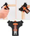 90 Degree Angle Clamps Set Of 4 For Woodworking Right Angle Corner Clips and Adjustable Shelf Fixers being used on a wooden frame.