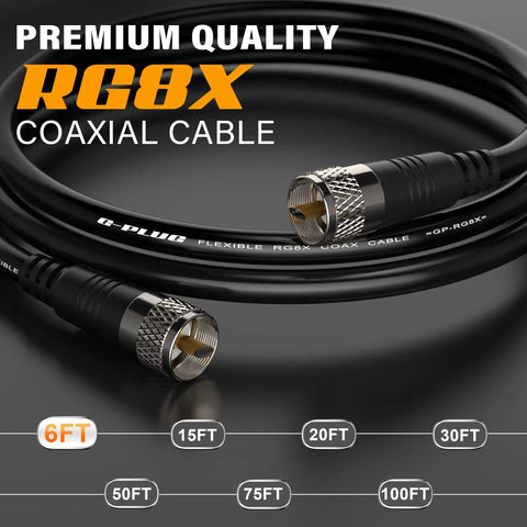 6ft RG8X Coaxial Cable with PL259 connectors showcasing durable build for CB and HAM radios