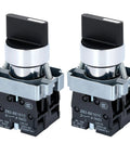 Two Beefed Up 22mm 3 Position Maintained Selector Switch 2NO 660V 10A, metal head, for control panels, IP65 weatherproof.