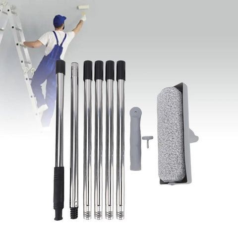 Adjustable Paint Roller Featuring Built In Splatter Guard For Ceilings And Walls No Fuss Long Reach Handle with steel poles and fiber roller.