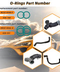 Automotive o-ring seal kit, six-pack with green O-rings and radiator hose fittings.