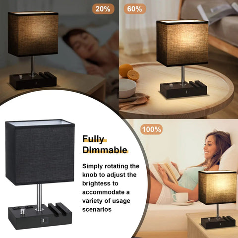 Dope Dual USB Dimmable Bedside Lamp With Phone Stand And Type C Charging Ports Black Desk Lamp for different dimming levels