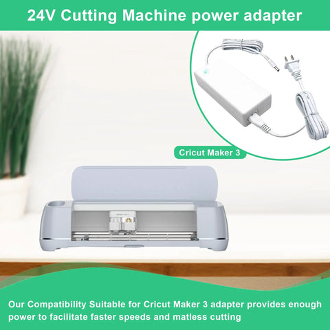 Replacement 24V DC Power Cord For Cricut Maker 3 Cutting Machine, 100-240V Input, white adapter cable with plug and connector.