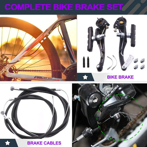 16 Piece Complete Bike Brake Set With Calipers Levers Cables Front And Rear V Brakes Black Aluminum Alloy Handlebars Universal Fit