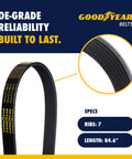 7-Rib Serpentine Belt 84.6 Inch Length For Auto Engine Drive System EPDM Rubber With Balanced Cords Delivers Quiet Operation And Strong Power Transmission For Alternators, Water Pumps And More In Heavy Duty Vehicles.