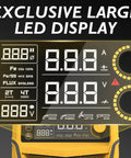 Ultimate 160A MIG Welder Kit For Professionals And Hobbyists Features 4-In-1 Synergic Capability with large LED display showing settings.