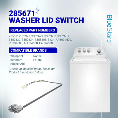 Ultra Durable Washer Lid Switch Replacement For Whirlpool And Kenmore Fits 285671 3352629 3352630 Diagram with Washer