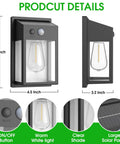 Outdoor Solar Porch Lights 2 Pack Featuring Motion Sensor And 3 Lighting Modes Zero Wiring Hassle Built Tough Weatherproof Wall Lanterns Sconces For Front Door Garage Fence Patio 7 5 Inch dimensions shown with ON/OFF button.