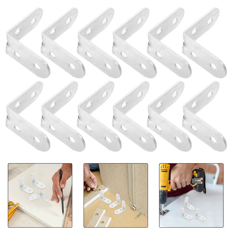 Stainless Steel L Bracket Corner Desk Connector With Easy Install And Compact Design, angle support shown in use for DIY projects.
